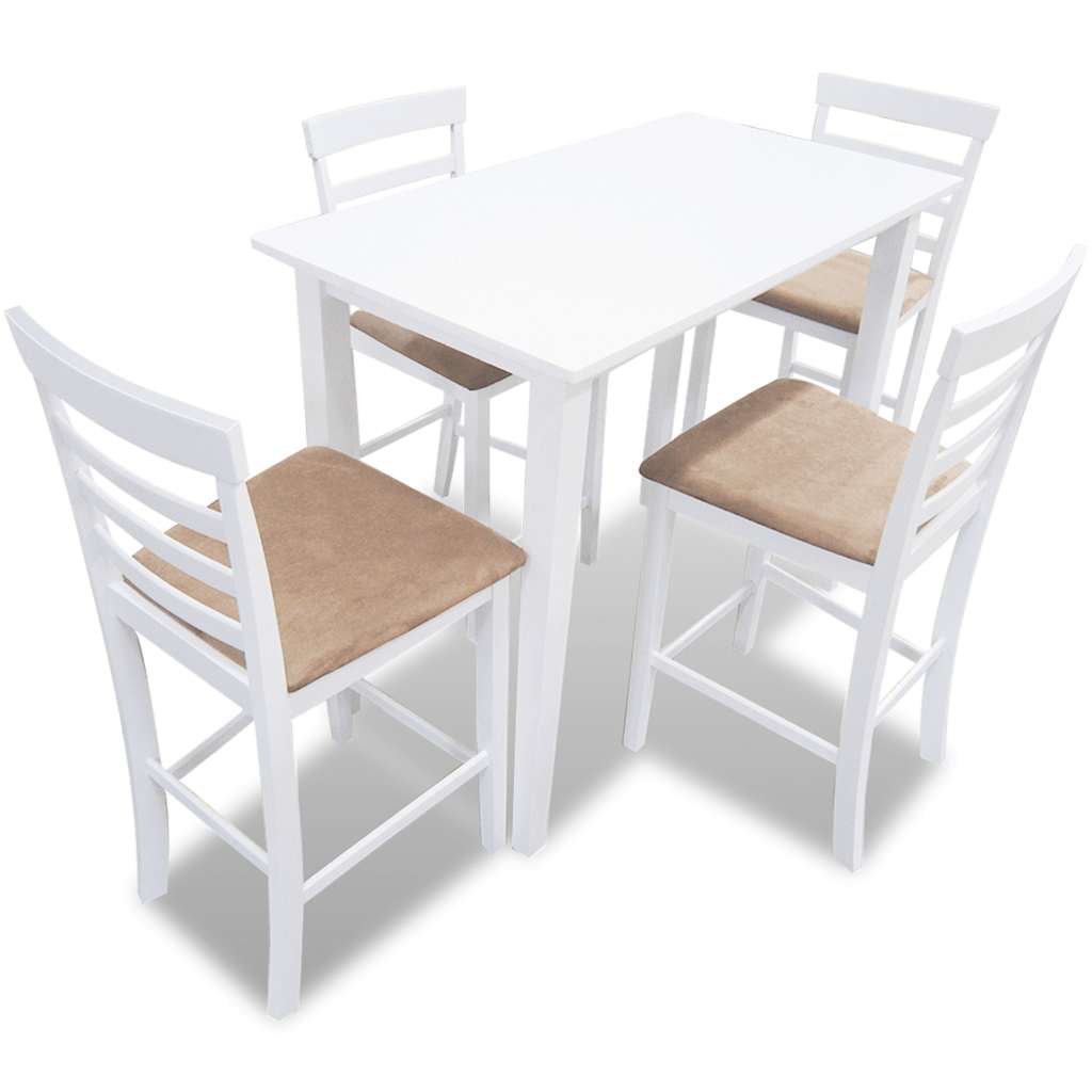 Stehtisch und 4 Barhocker Holz Weiß