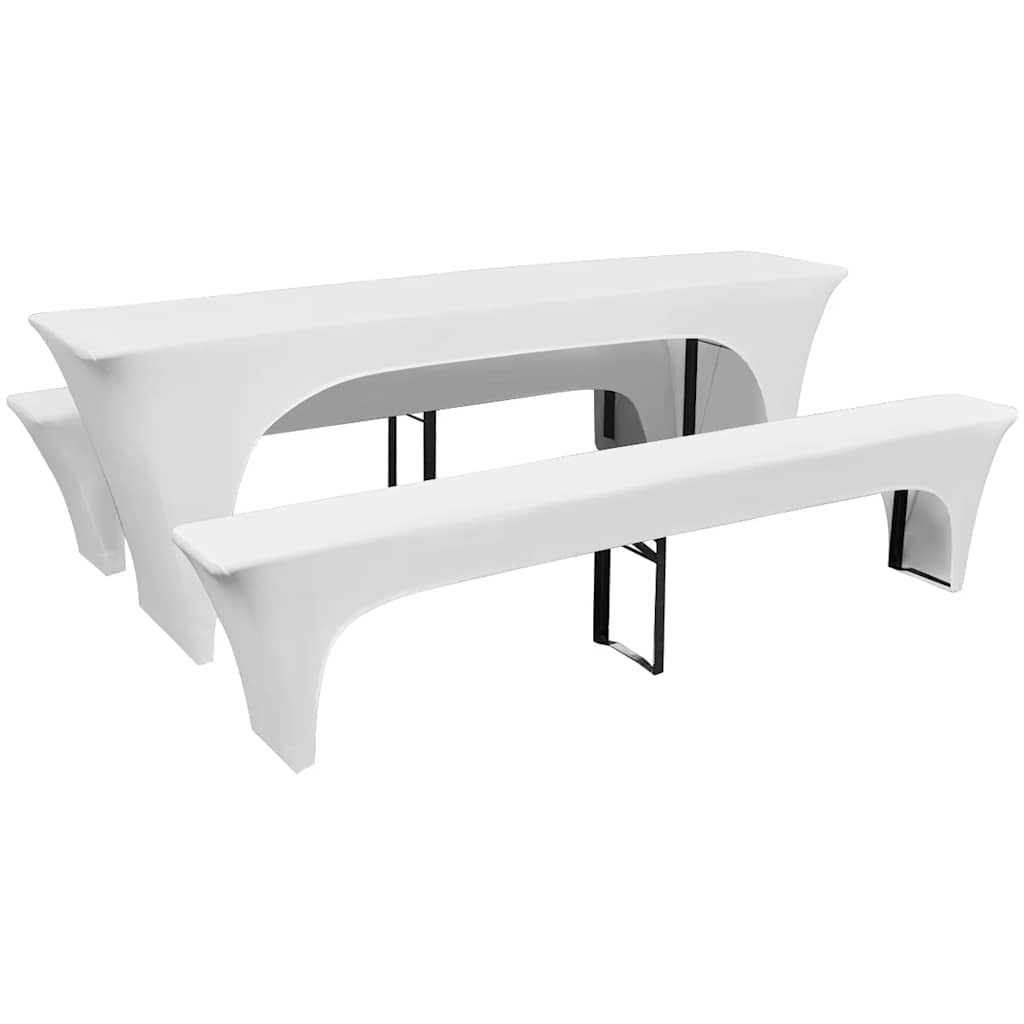3-tlg. Hussen-Set für Biertisch und Bänke Weiß 220x70x80 cm
