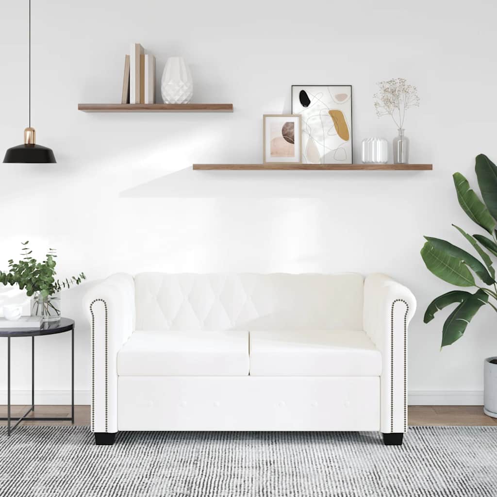 Chesterfield-Sofa 2-Sitzer Kunstleder Weiß