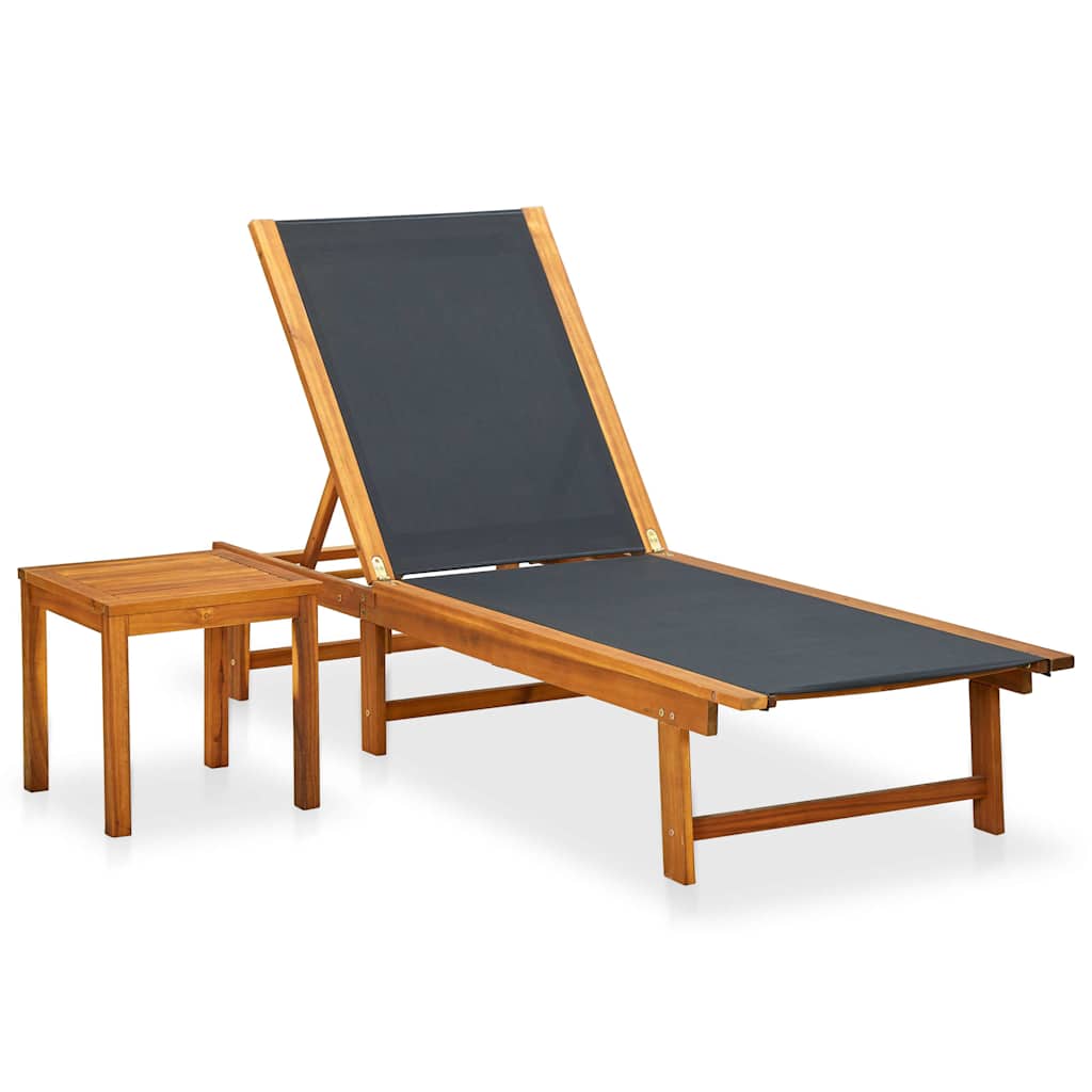 Sonnenliege mit Tisch Massivholz Akazie und Textilene