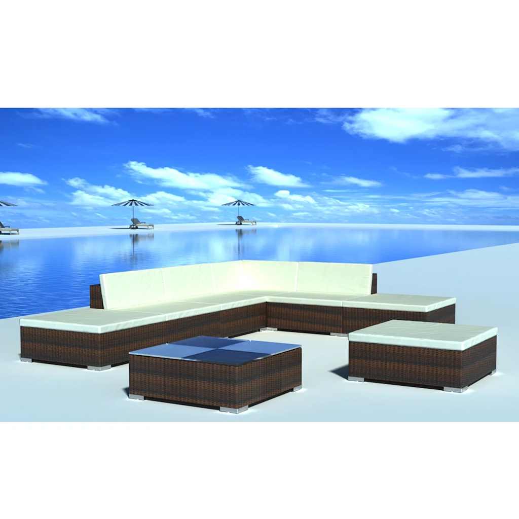8-tlg. Garten-Lounge-Set mit Kissen Poly Rattan Braun