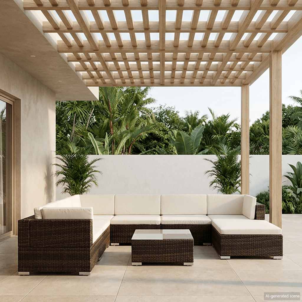 8-tlg. Garten-Lounge-Set mit Auflagen Poly Rattan Braun