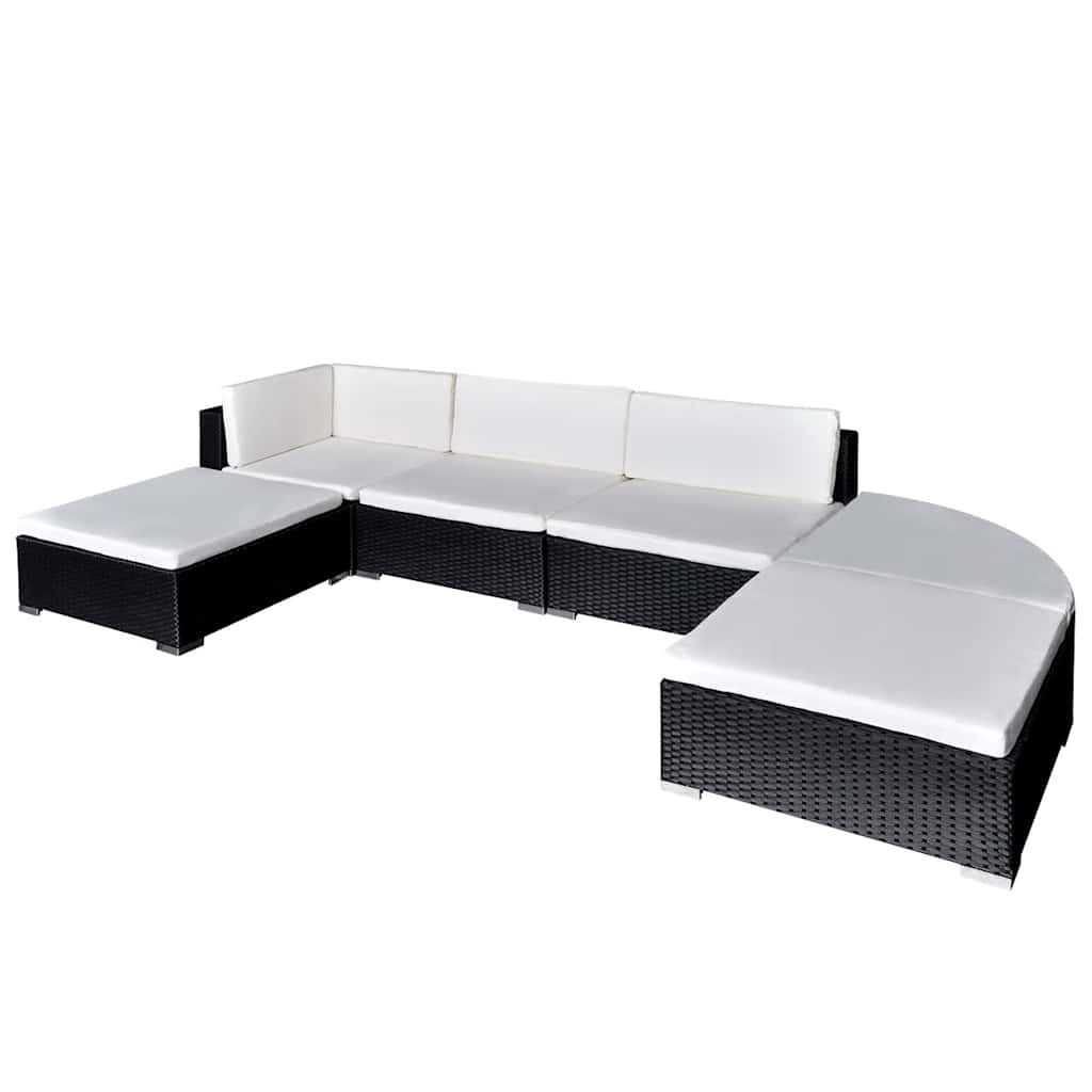 6-tlg. Garten-Lounge-Set mit Kissen Poly Rattan Schwarz