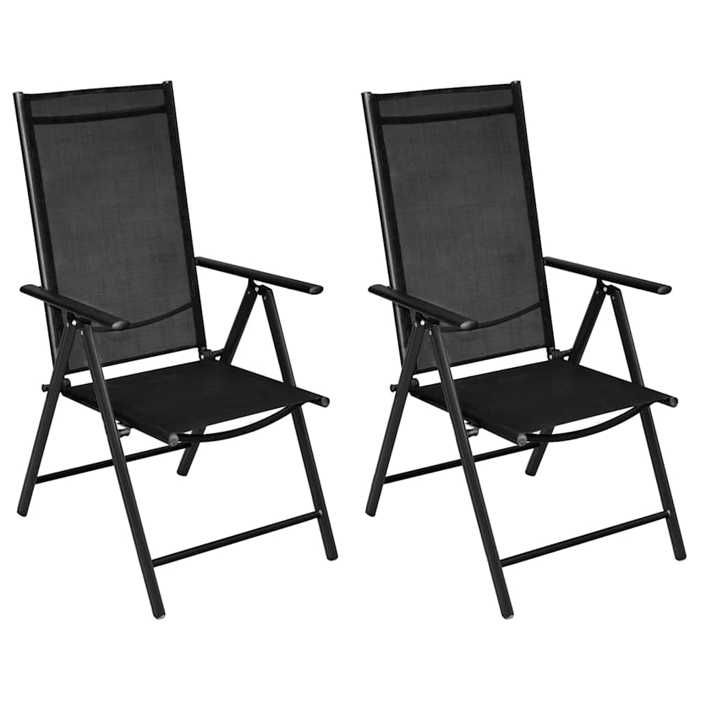 Klappstühle, 2 Stück, Aluminium und Textilene, Schwarz
