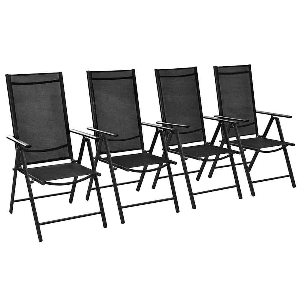 Klappstühle, 4 Stück, Aluminium und Textilene, Schwarz