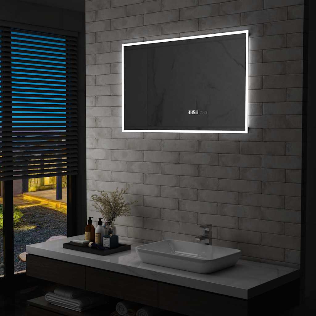 LED-Badspiegel mit Berührungssensor und Zeitanzeige 100x60 cm