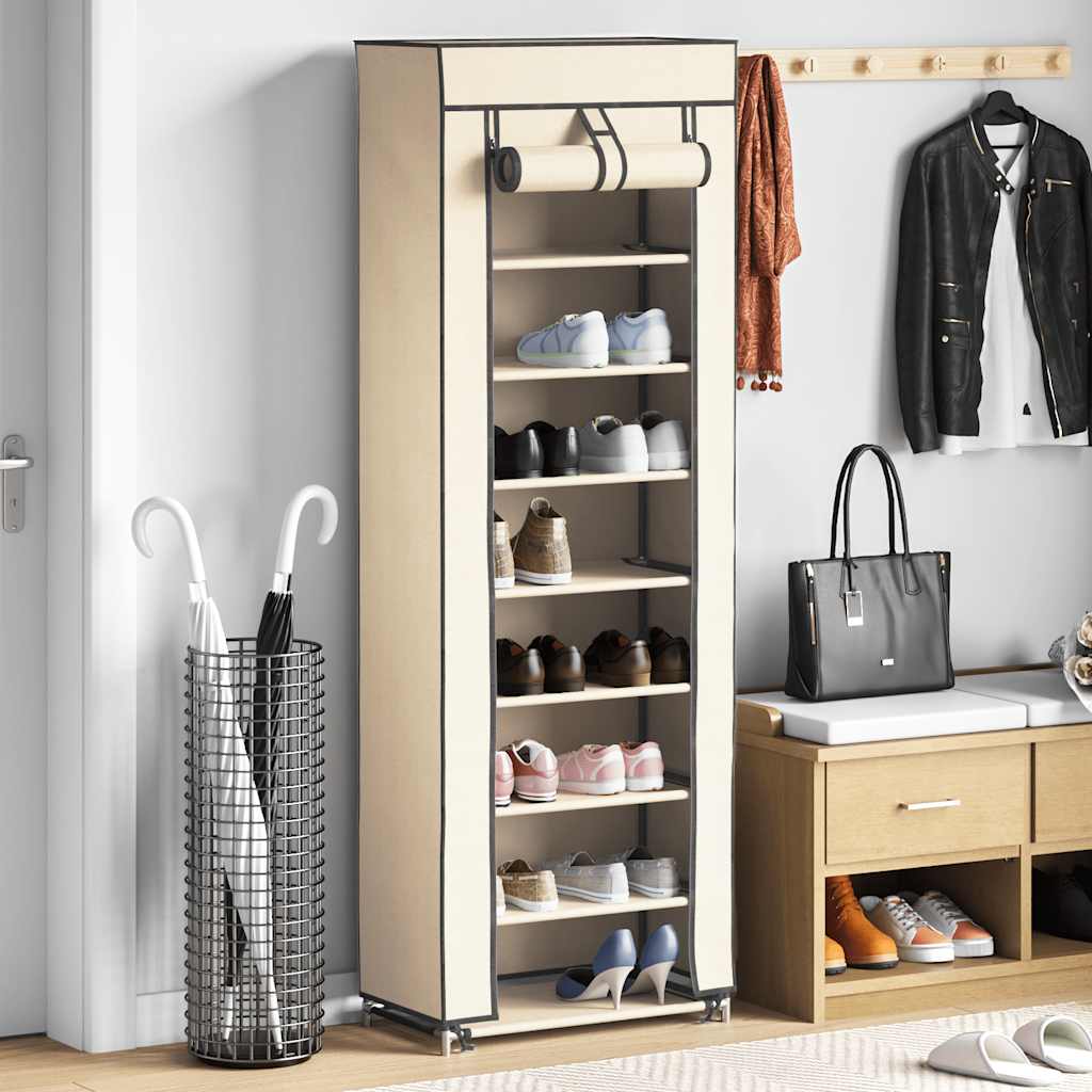 Schuhschrank mit Abdeckung Cremeweiß 57 x 29 x 162 cm Stoff