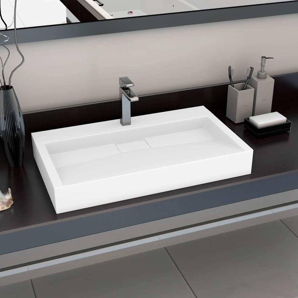 Waschbecken 80 x 46 x 11 cm Mineralguss/Marmorguss Weiß