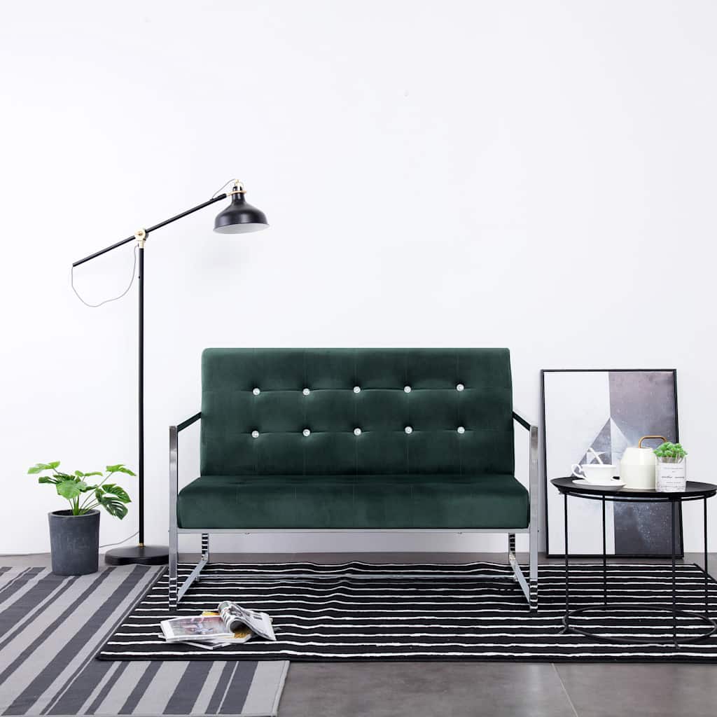 2-Sitzer-Sofa mit Armlehnen Dunkelgrün Chrom und Samt