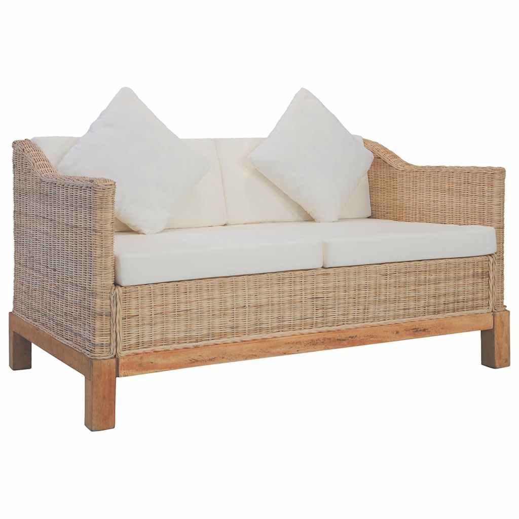 2-Sitzer-Sofa mit Kissen Natürliches Rattan