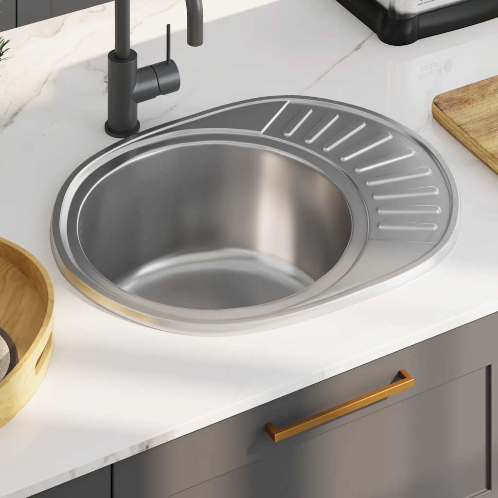 Einbauspüle mit Sieb und Siphon Oval Edelstahl
