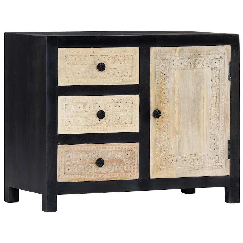 Beistellschrank Handgeschnitzt Grau 75x35x60cm Massivholz Mango