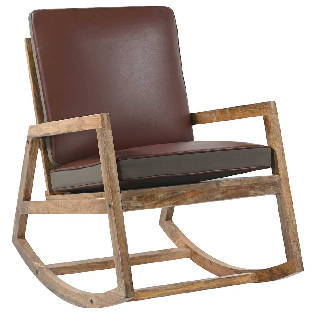 Schaukelstuhl Braun Echtleder und Massivholz Mango