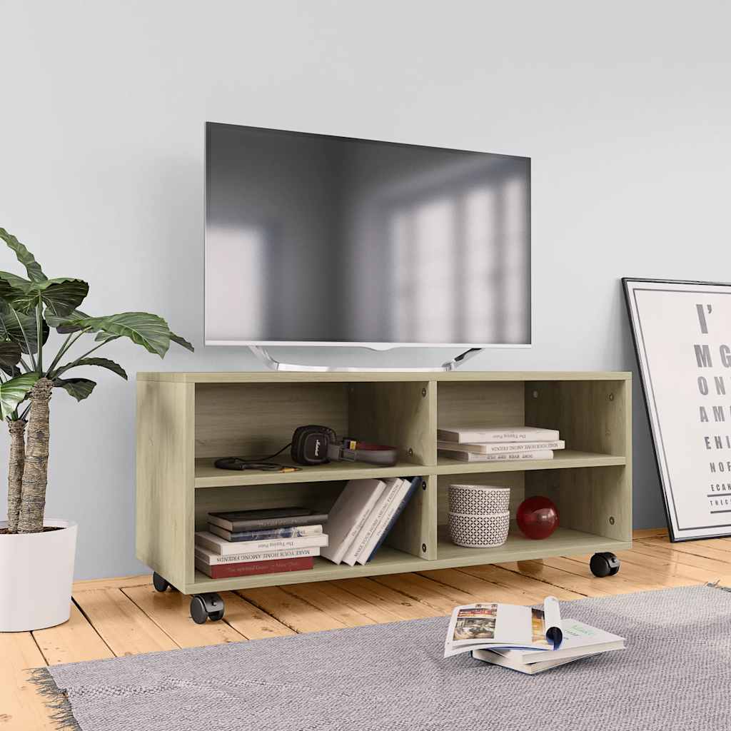 TV-Schrank mit Rollen Sonoma-Eiche 90x35x35 cm Holzwerkstoff