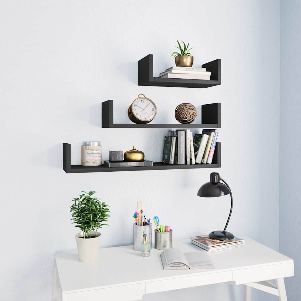Wandregal 3 Stk. Grau Holzwerkstoff