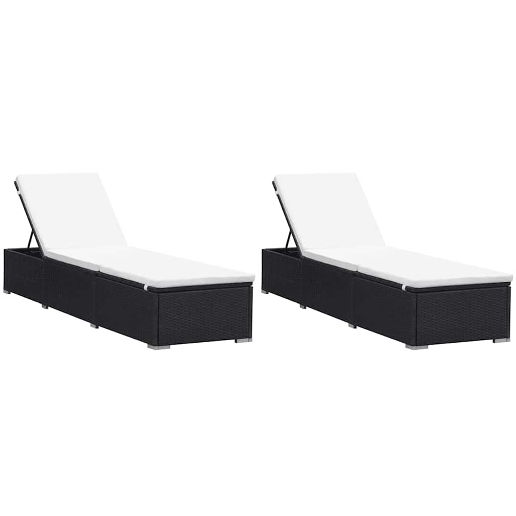 Sonnenliegen mit Auflage 2 Stk. Poly Rattan Schwarz