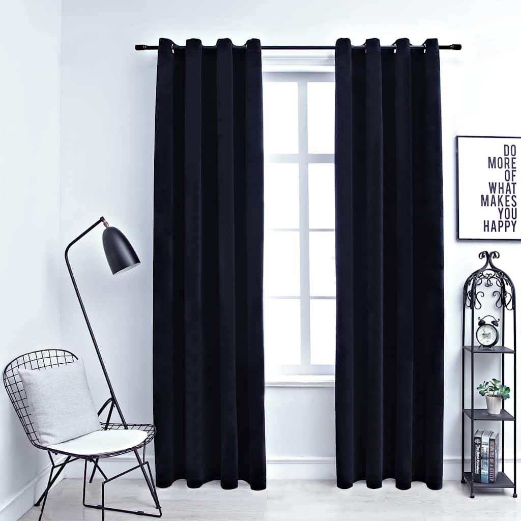 Verdunkelungsvorhänge mit Ösen 2 Stk. Samt Schwarz 140x225 cm