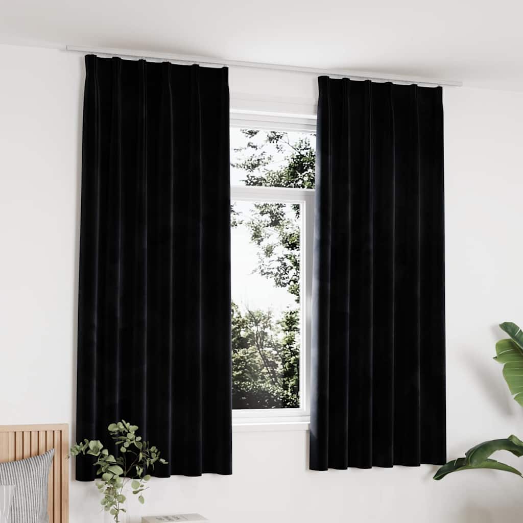 Verdunkelungsvorhänge mit Haken 2 Stk. Samt Schwarz 140x175 cm