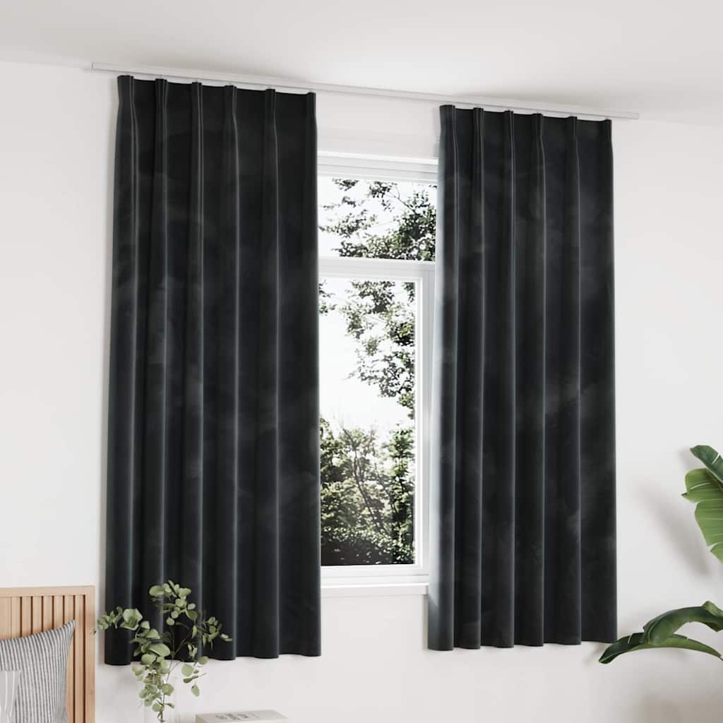 Verdunkelungsvorhänge mit Haken 2 Stk. Samt Anthrazit 140x175cm