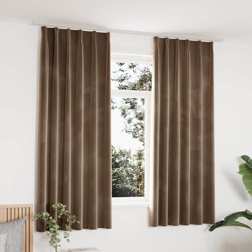 Verdunkelungsvorhänge mit Haken 2 Stk. Samt Beige 140x175cm