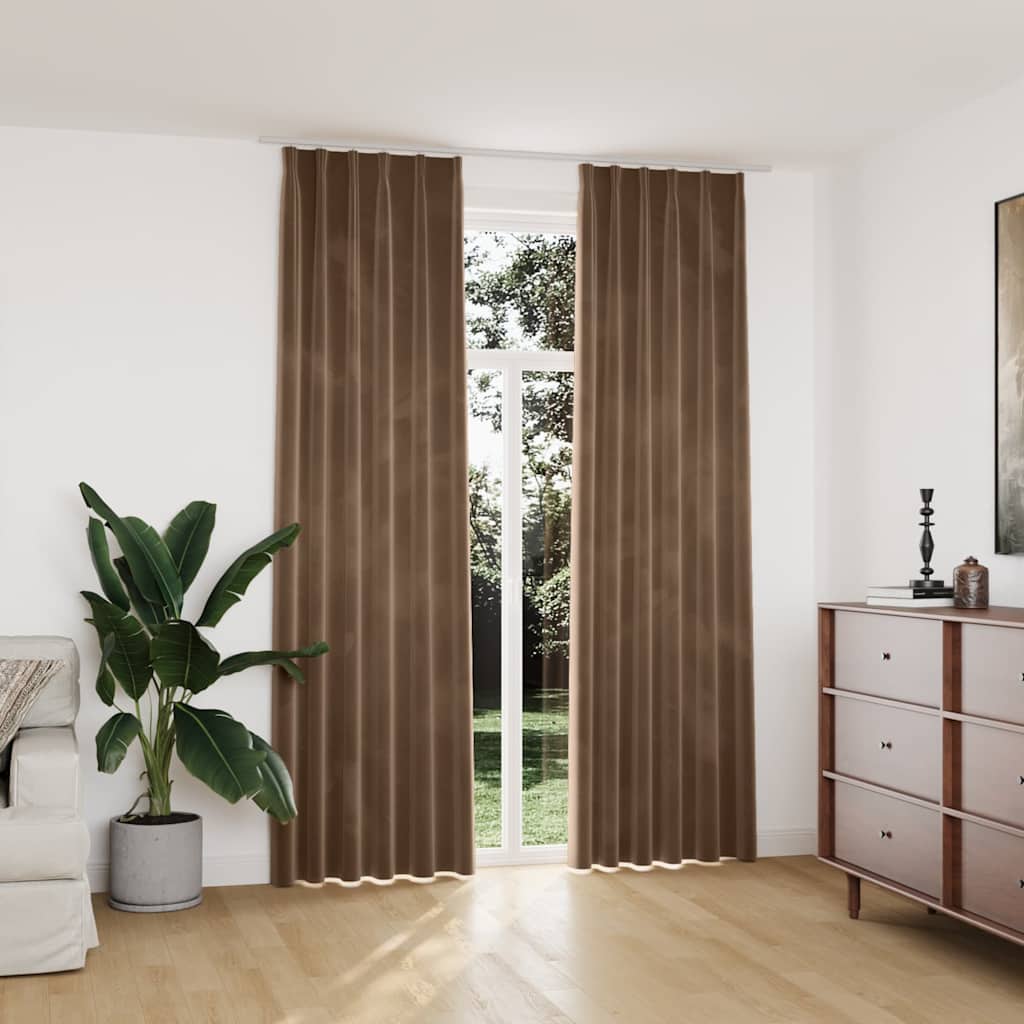 Verdunkelungsvorhänge mit Haken 2 Stk. Samt Beige 140x245 cm