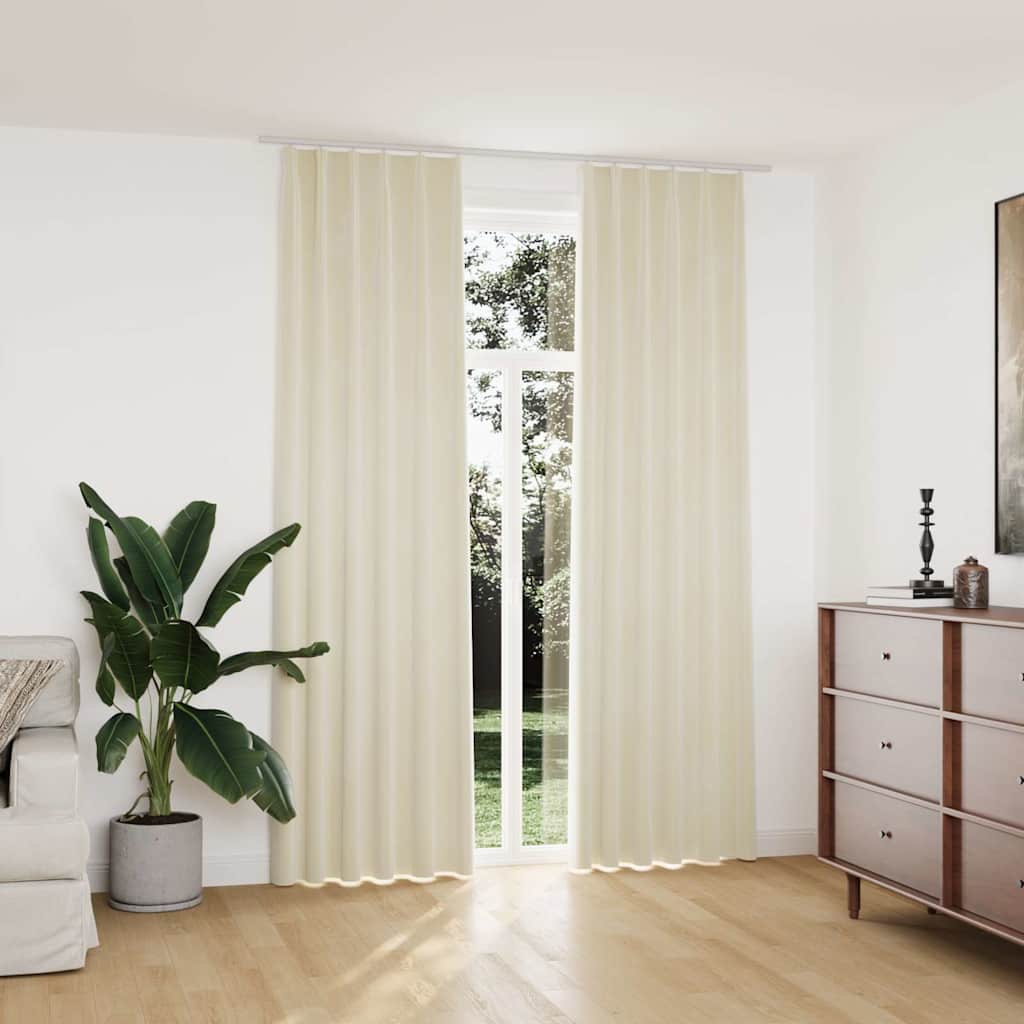 Verdunkelungsvorhänge mit Haken 2 Stk. Samt Creme 140x245cm