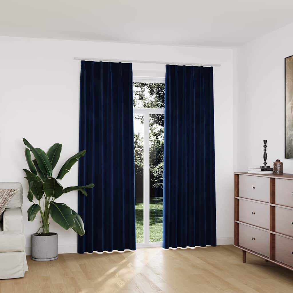 Verdunkelungsvorhänge Haken 2 Stk. Samt Dunkelblau 140x225cm