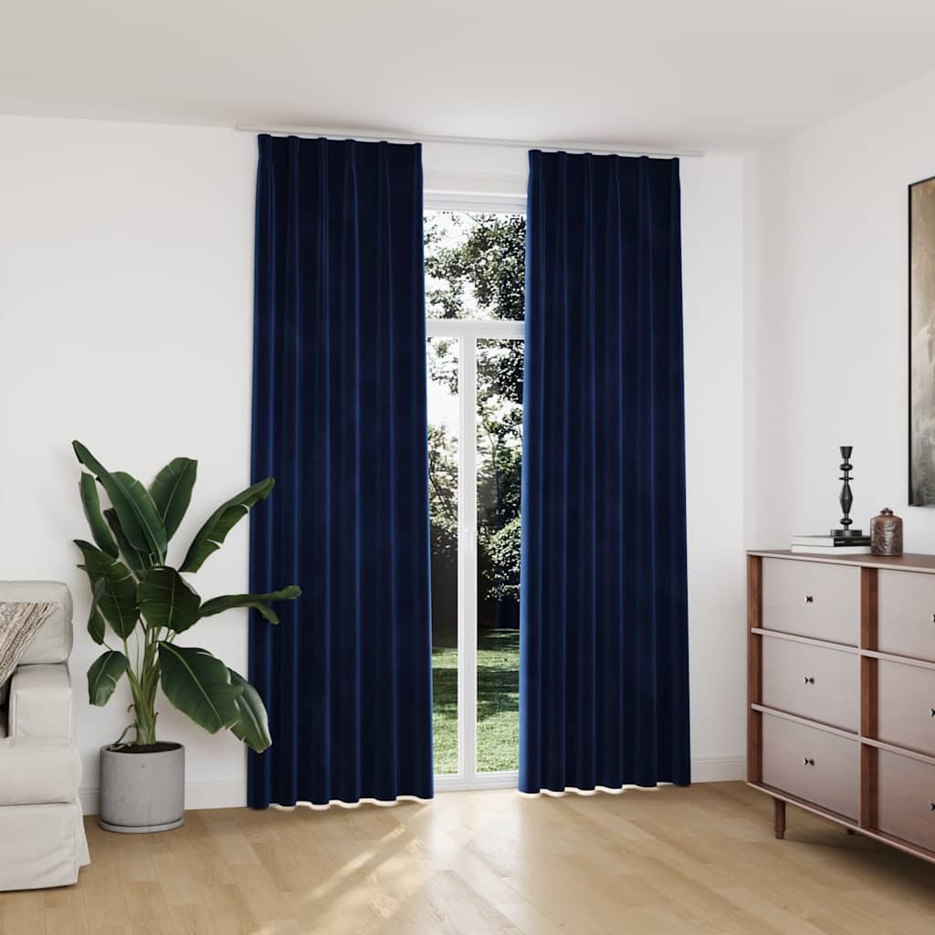 Verdunkelungsvorhänge Haken 2 Stk. Samt Dunkelblau 140x245cm
