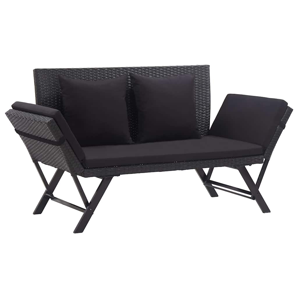 Gartenbank mit Auflagen 176 cm Schwarz Poly Rattan