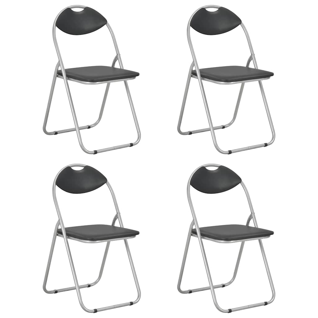 Klappstühle, 4 Stück, schwarzes Kunstleder