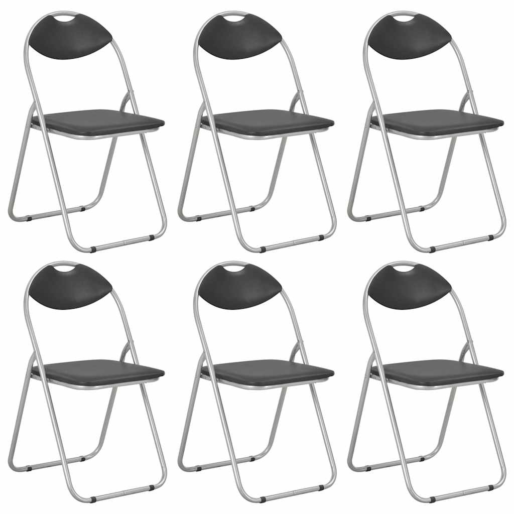 Klappstühle, 6 Stück, schwarzes Kunstleder