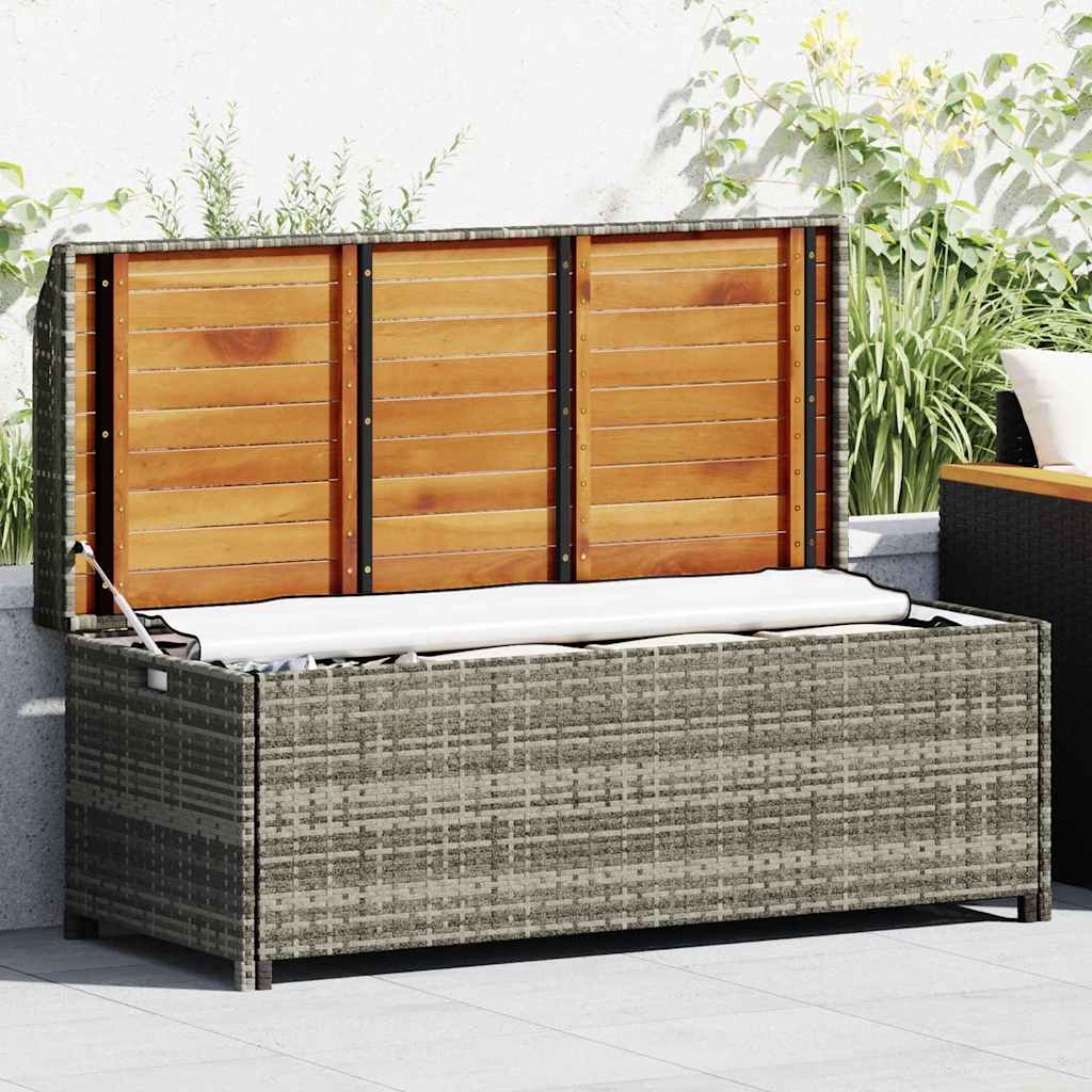Gartenbank mit Stauraum 120 cm Poly Rattan Grau