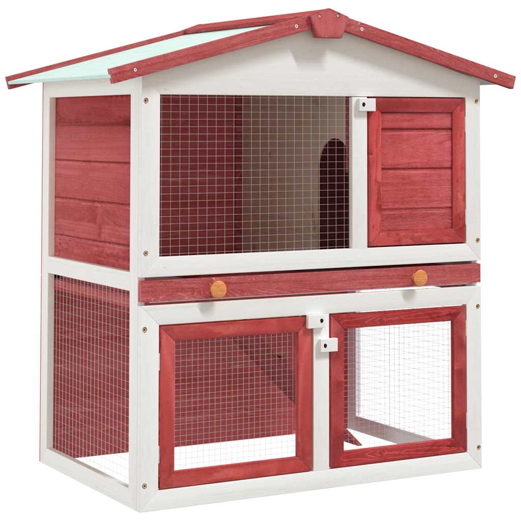 Kaninchenstall 3 Türen Rot Holz