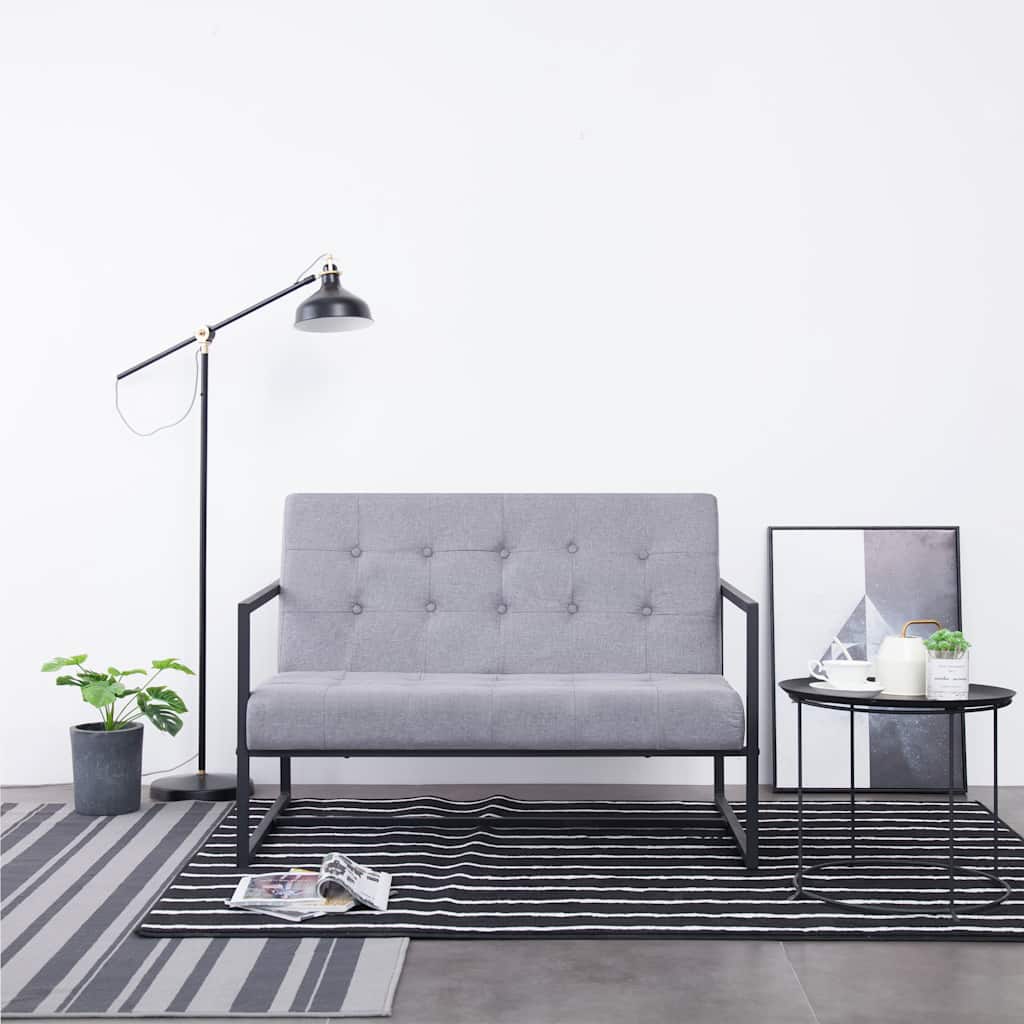 2-Sitzer-Sofa mit Armlehnen Hellgrau Stahl und Stoff