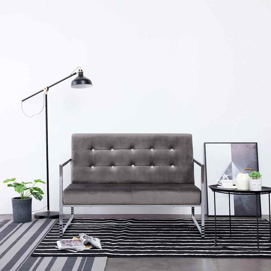 2-Sitzer-Sofa mit Armlehnen Dunkelgrau Chrom und Samt