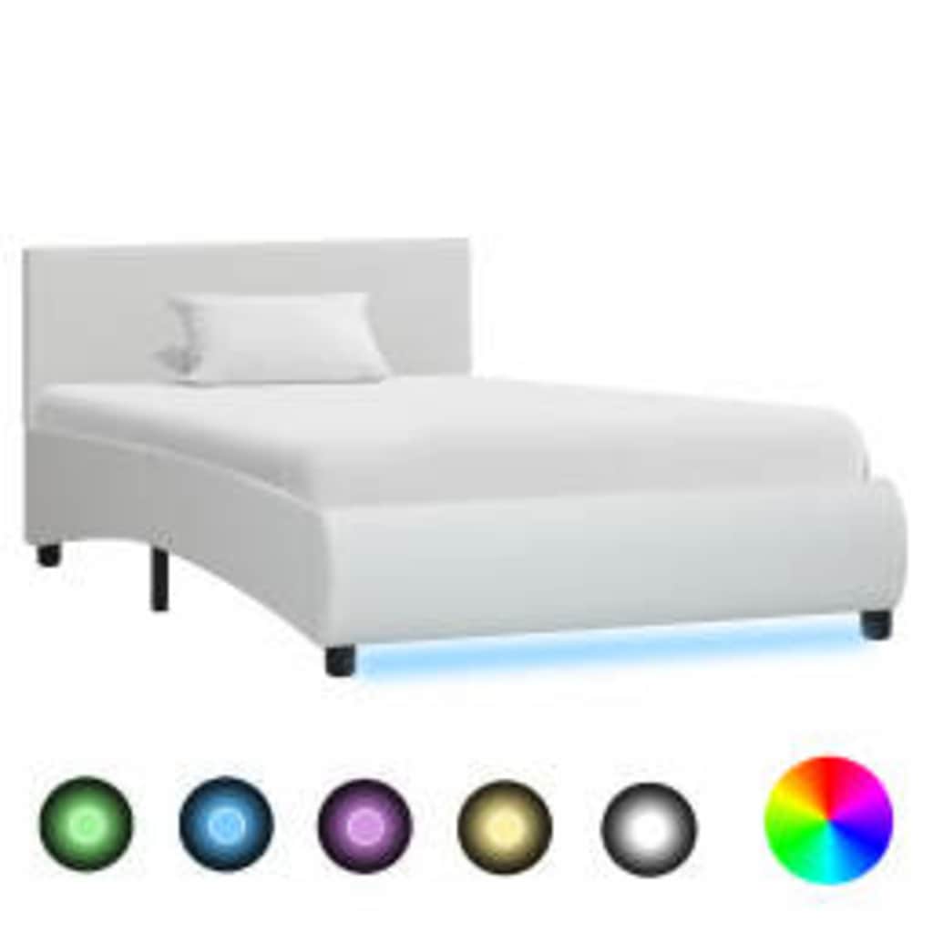 Bettgestell mit LED Weiß Kunstleder 100x200 cm