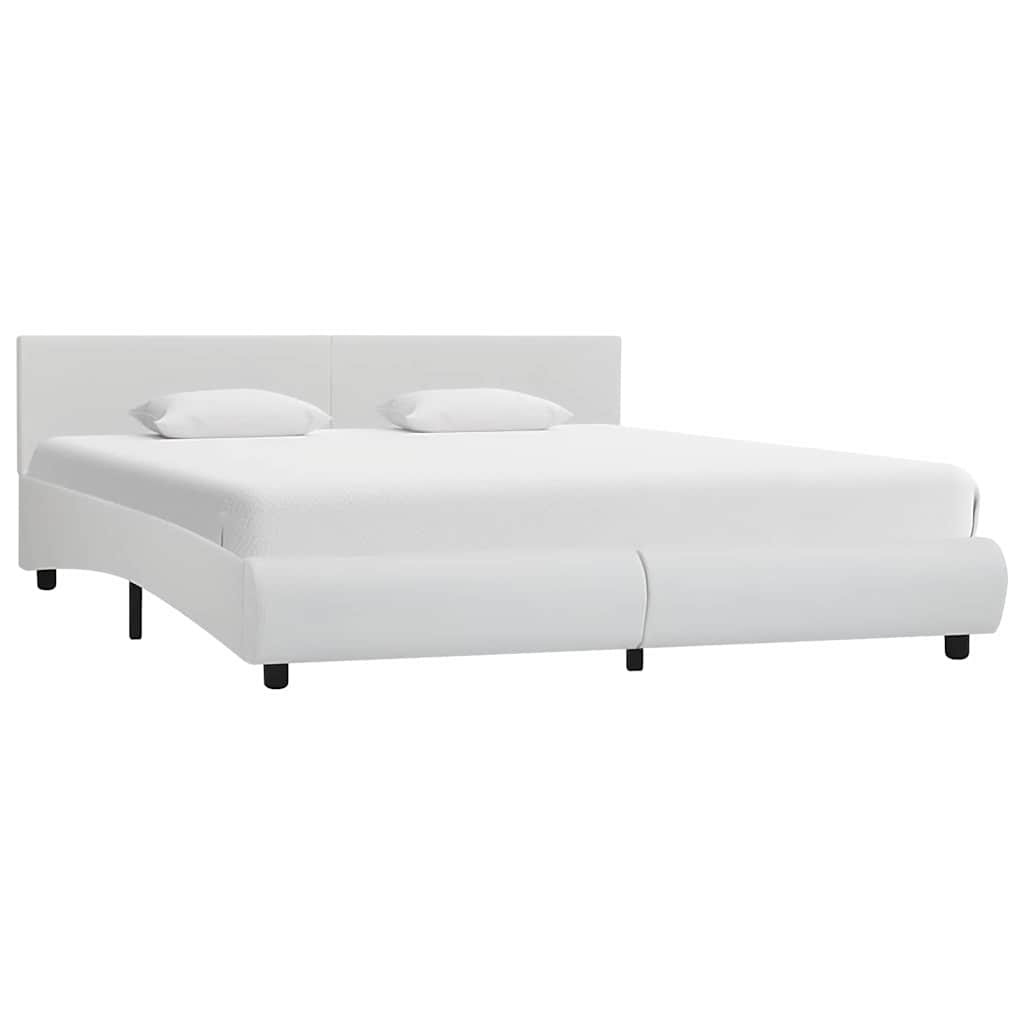Bettgestell mit LED Weiß Kunstleder 160×200 cm