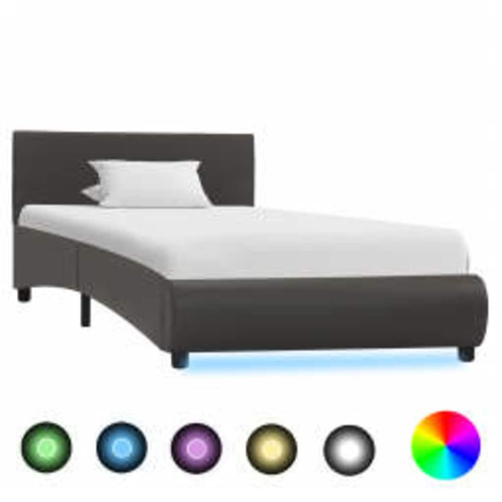 Bettgestell mit LED Grau Kunstleder 100x200 cm