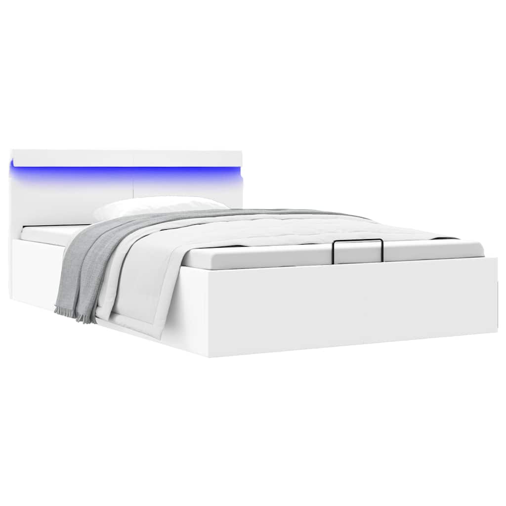 Bett mit Bettkasten Hydraulisch LED Weiß Kunstleder 140x200 cm