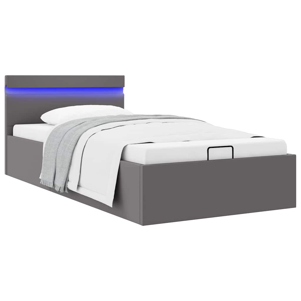 Bett mit Bettkasten Hydraulisch LED Grau Kunstleder 90x200 cm