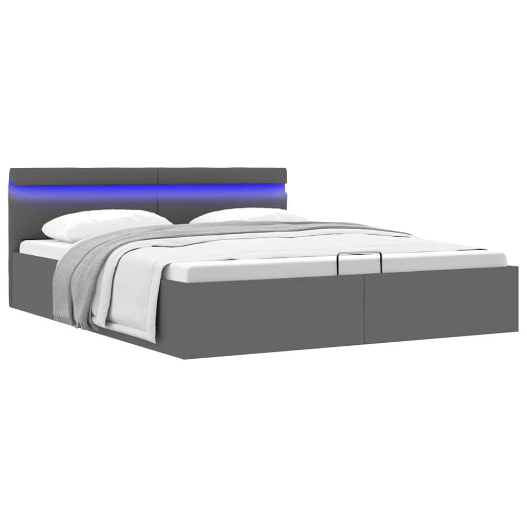 Bett mit Bettkasten Hydraulisch LED Grau Kunstleder 160x200 cm