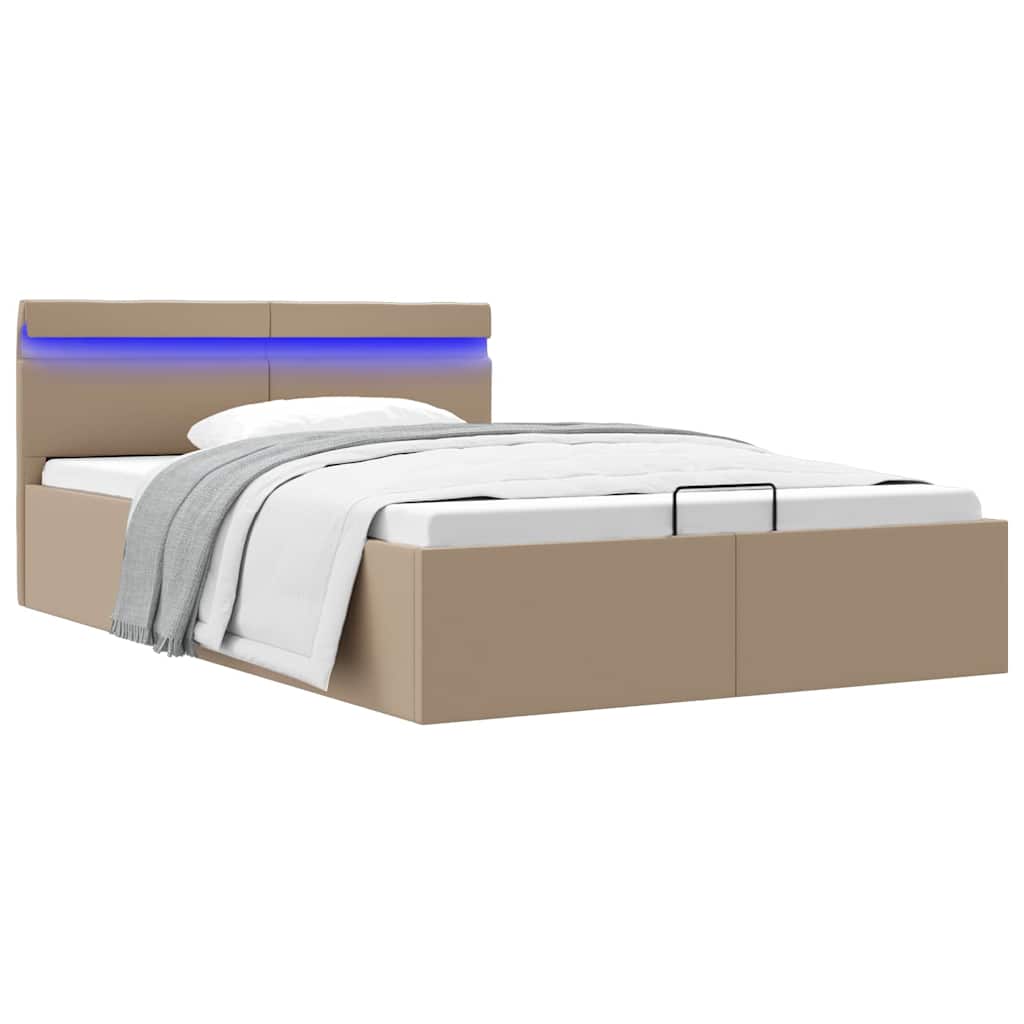 Stauraumbett mit LED Cappuccino-Braun Kunstleder 140×200cm