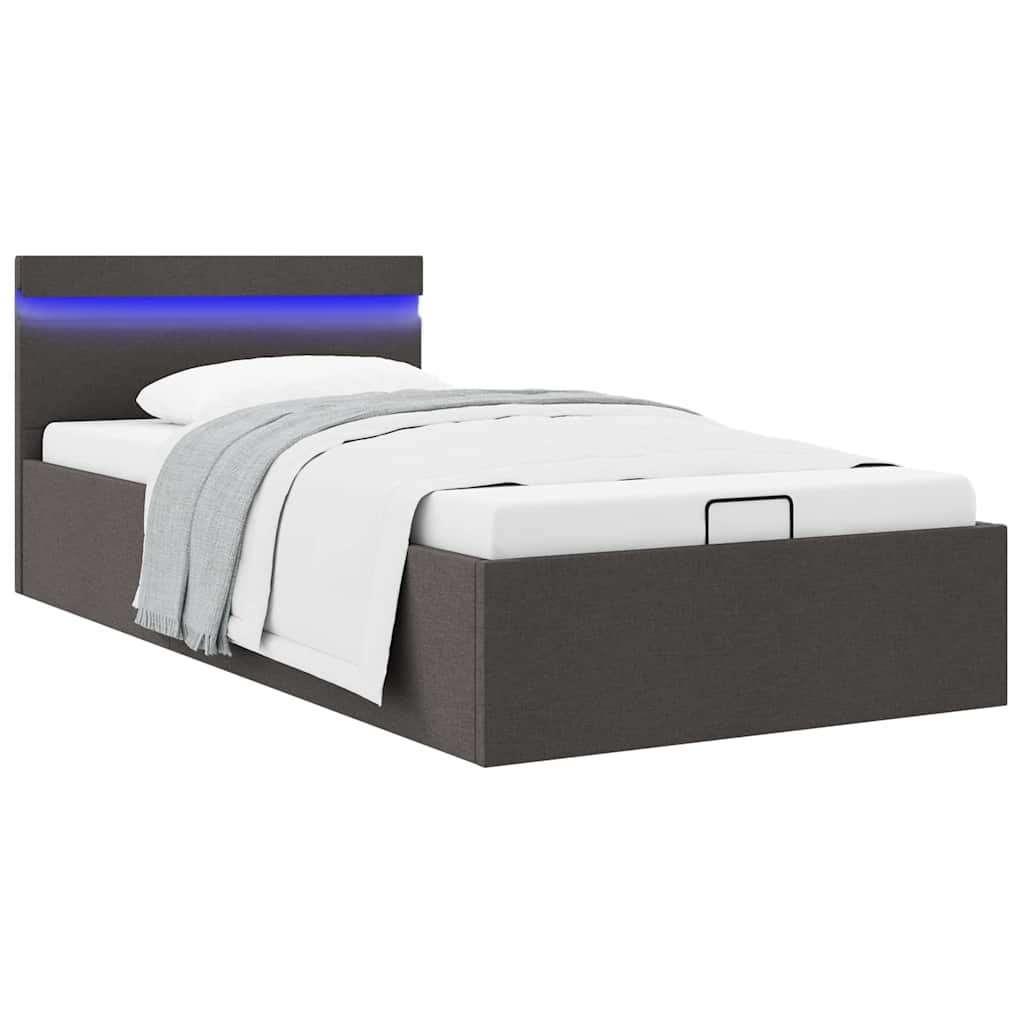 Bett mit Bettkasten Hydraulisch LED Dunkelgrau Stoff 100x200 cm