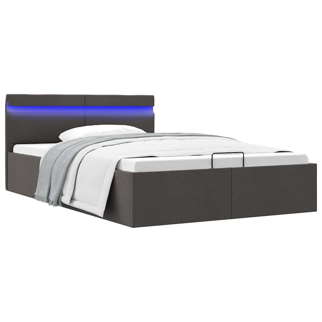 Bett mit Bettkasten Hydraulisch LED Dunkelgrau Stoff 140x200 cm