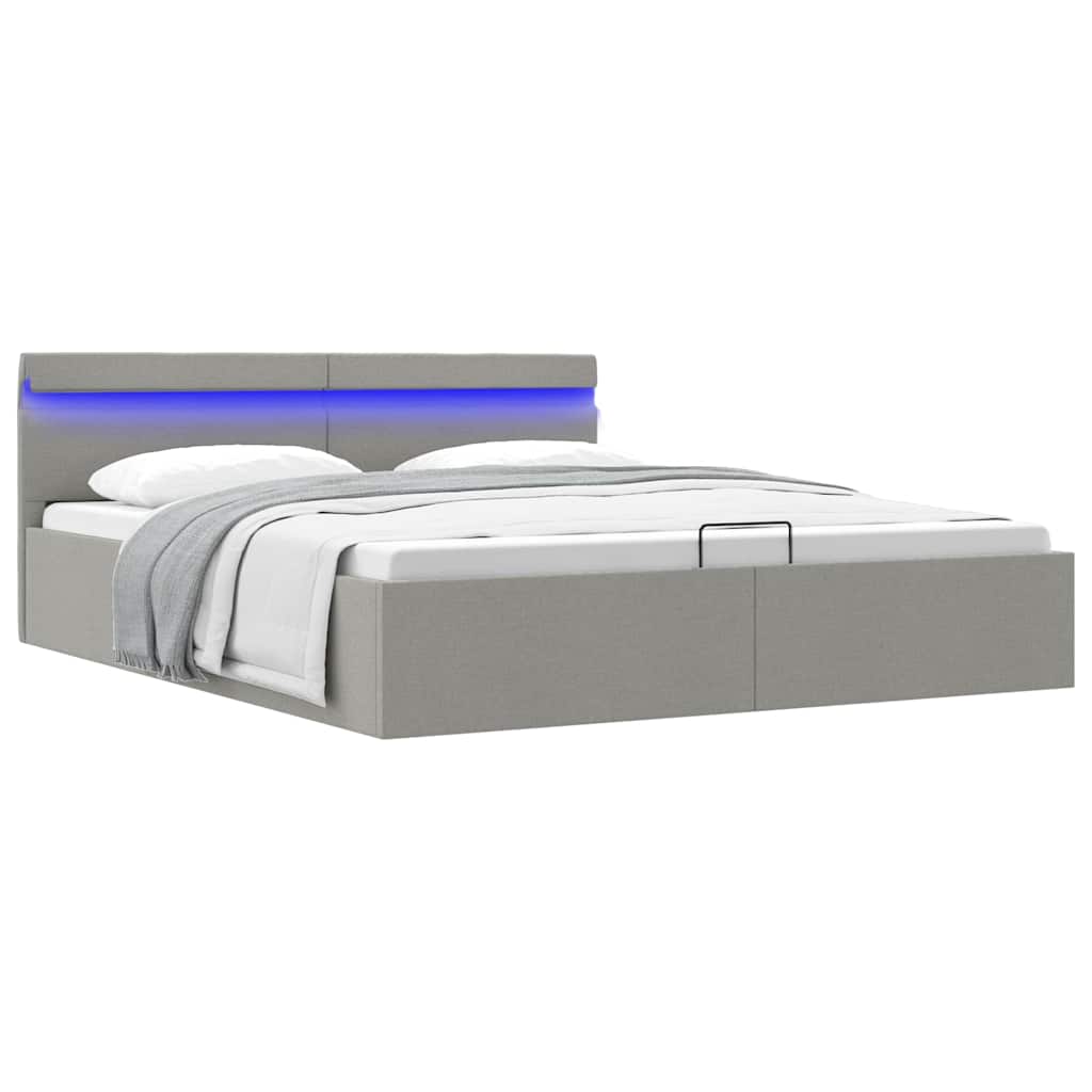 Bett mit Bettkasten Hydraulisch LED Hellgrau Stoff 160x200 cm