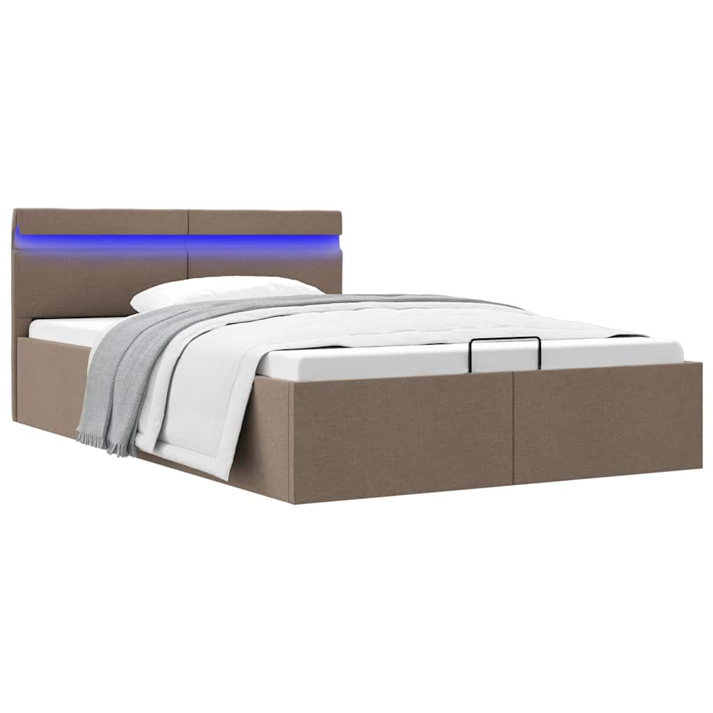 Bett mit Bettkasten Hydraulisch mit LED Taupe Stoff 140x200 cm