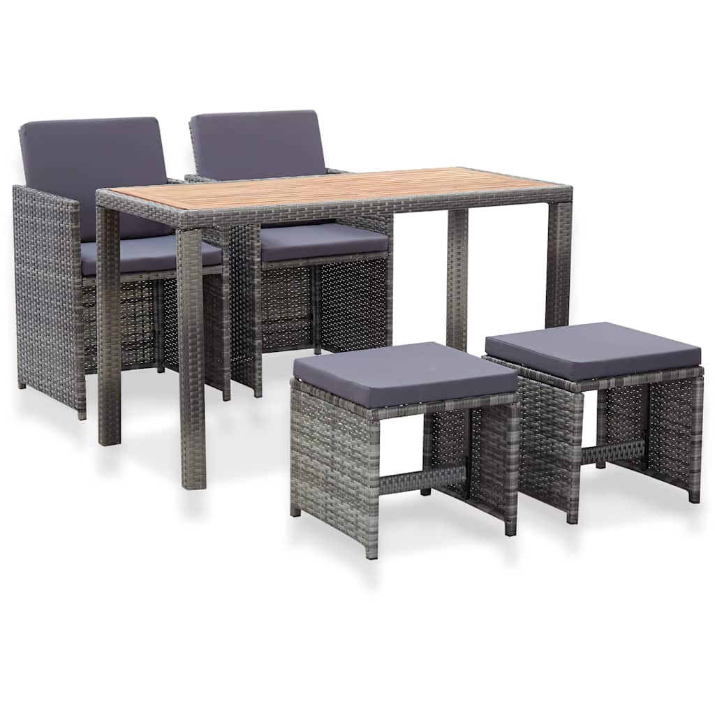 5-tlg. Garten-Essgruppe Poly Rattan Akazie Massivholz Anthrazit