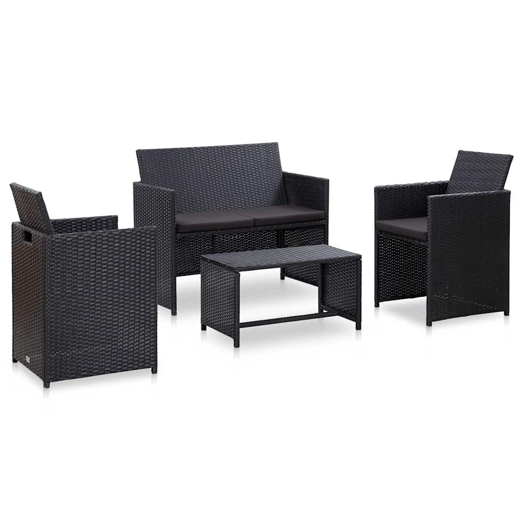 4-tlg. Garten-Lounge-Set mit Auflagen Poly Rattan Schwarz