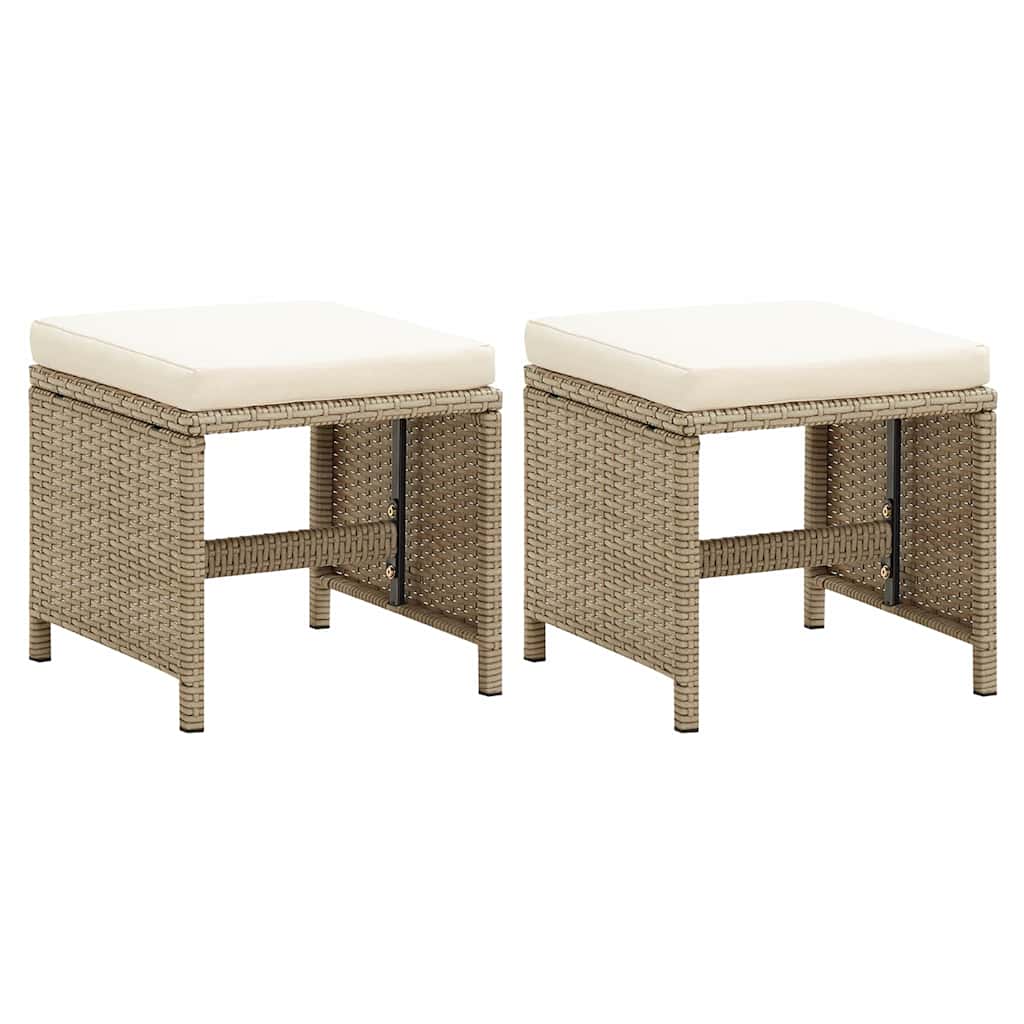 Gartenhocker 2 Stk. mit Sitzkissen Poly Rattan Beige