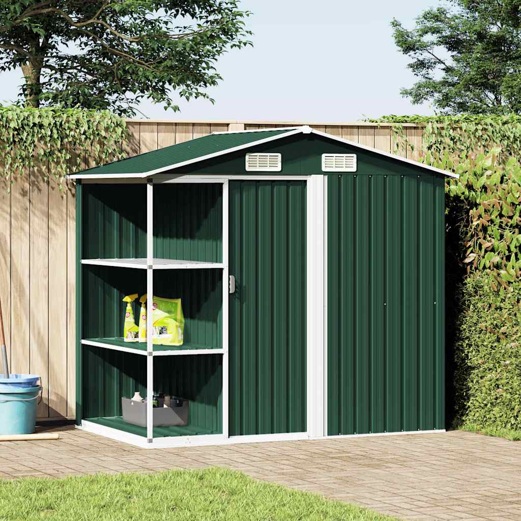 Gartenhaus mit Regal Grün 205x130x183 cm Eisen